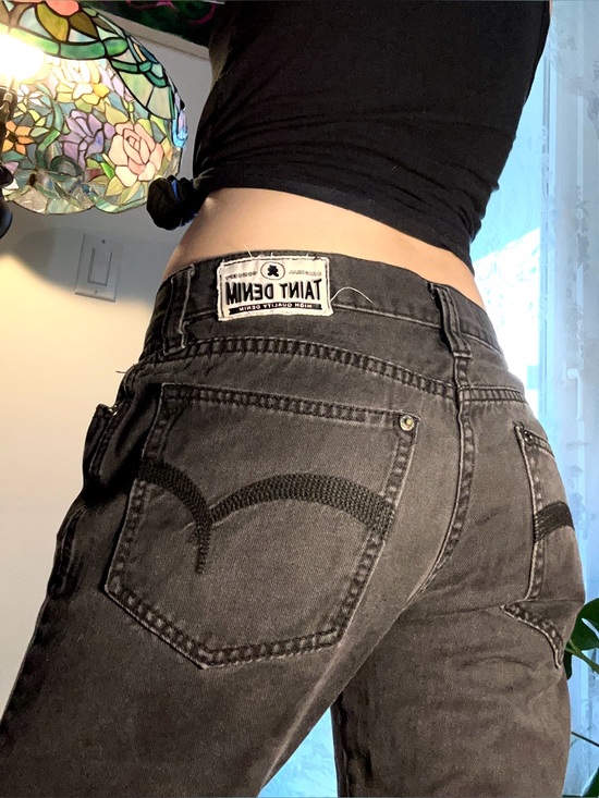 taint denim Denim - Taint Denim Black Jeans with Back Pocket Embroidery